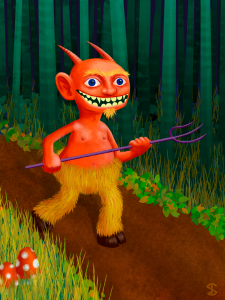 Illustration of a hunting, red devil